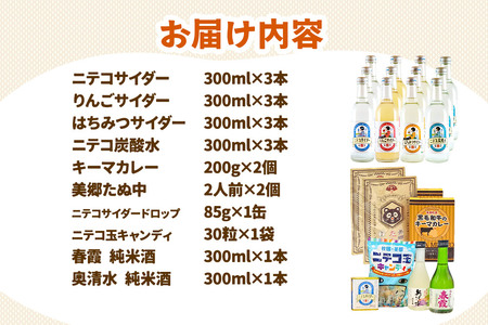炭酸飲料 ニテコサイダー4種12本と美郷の美味しいものセット
