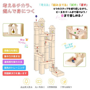 tanoshimu ビー玉転がし 積み木 96pcs | 知育玩具 おもちゃ 木製 ブロック 立体 パズル 3歳 4歳 5歳 誕生日 入園 入学 クリスマス プレゼント 指先知育 図形 算数 学習 教育玩具 スロープトイ 無塗装 ブナ材