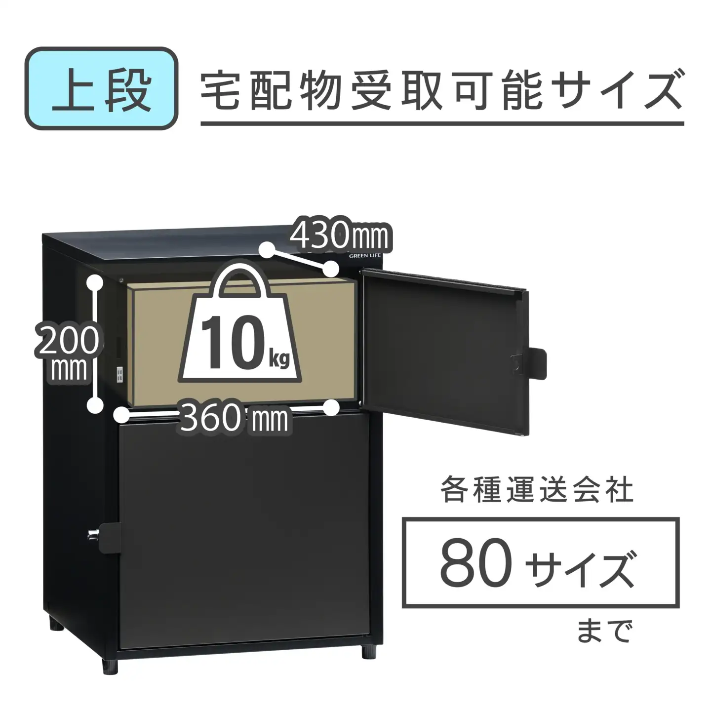 二段宅配ボックス レシーボ 鍵付き 戸建住宅用 防雨 防水 屋外 要組立 日本製 TR2-4568(BK/AGY) グリーンライフ