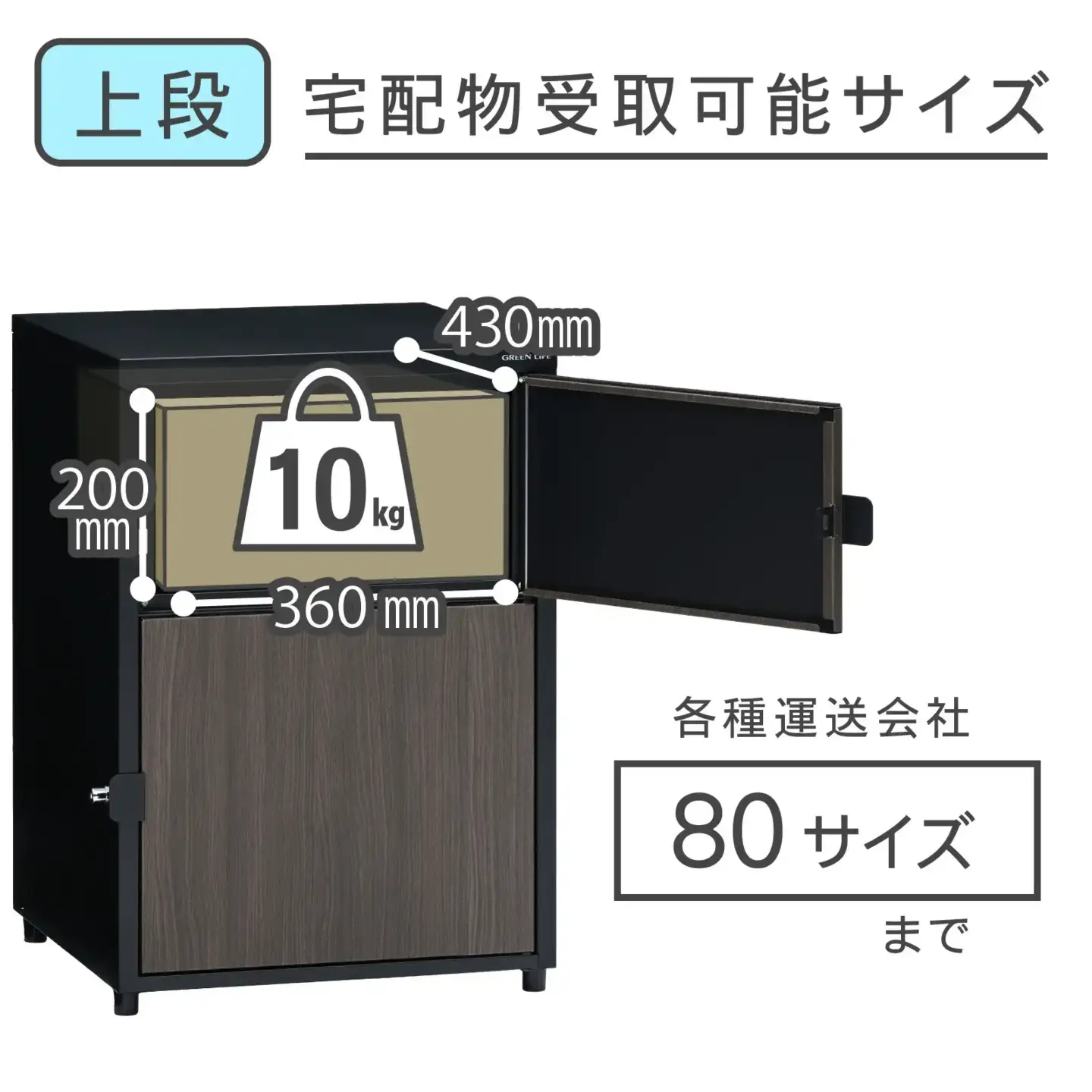 二段宅配ボックス レシーボ 木目調 鍵付き 戸建住宅用 防雨 防水 屋外 要組立 日本製 TRM2-4568(BK) グリーンライフ