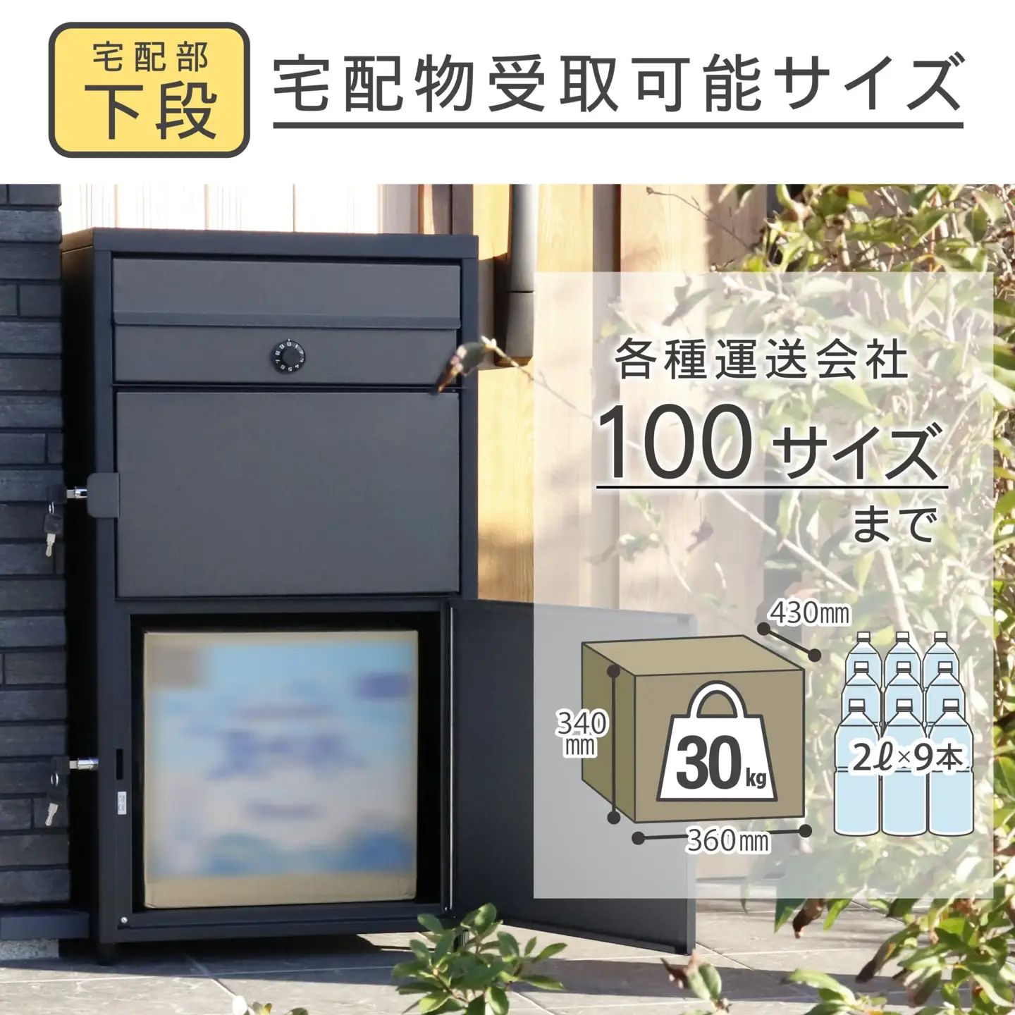 ポスト一体型 二段宅配ボックス レシーボ 鍵付き 戸建住宅用 防雨 防水 屋外 要組立 日本製 TRP2-4583(BK/AGY) グリーンライフ