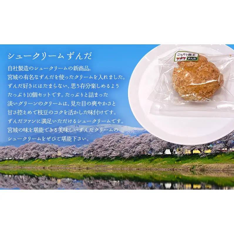 シュークリームずんだ10個セット ずんだ シュークリーム 10個入 セット 詰め合わせ 宮城県 名物 スイーツ お取り寄せ 冷凍 焼き菓子 ギフト 個包装 お菓子 枝豆 コク 濃厚 ずんだシェイク 風 デザート おてんとさん 自社製造