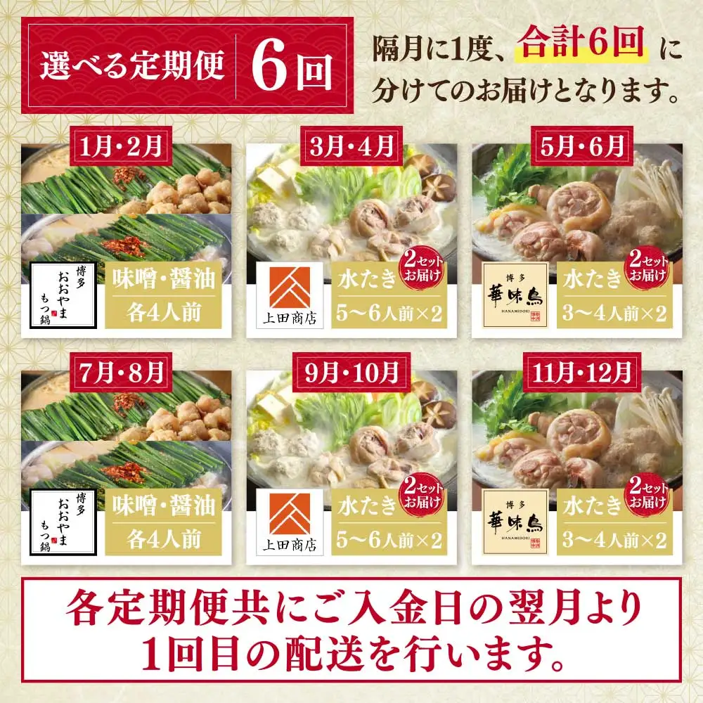 Z08-87 寄附額改定↓↓ 鍋大容量定期便！【隔月定期便（年6回発送）】もつ鍋 水炊き