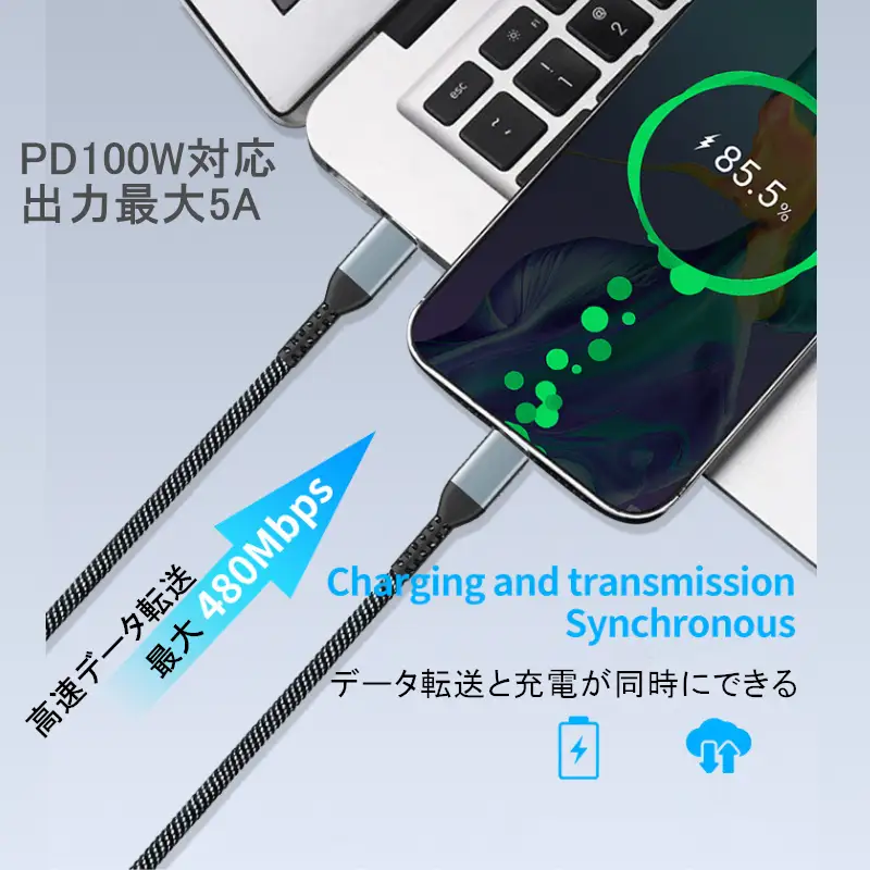 充電ケーブル スマホ ノートPC タブレット等に対応 Type C to C 充電