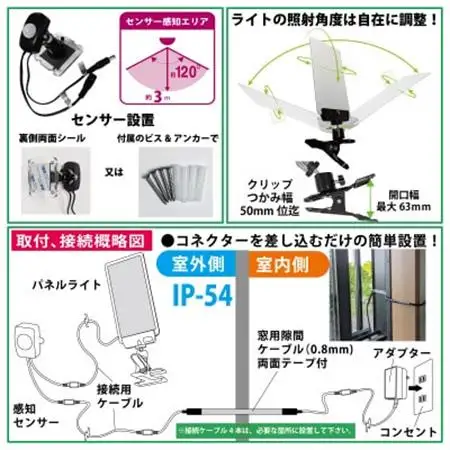 DC12 センサー防犯ライト4000Lmライト・センサー分離型3mケーブル2本追加 DCC012KS【1702537】