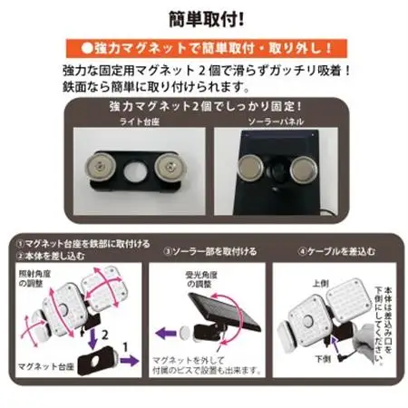 ソーラーセンサーライト　ソーラー・ライト分離型　マグネットベース付　EDS0797MS【1703626】