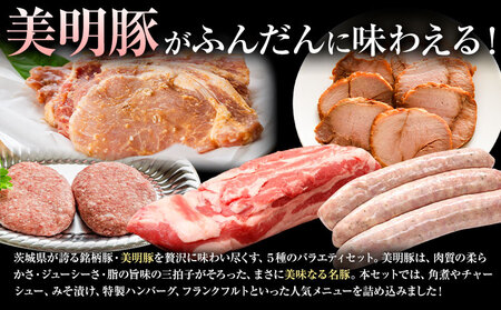 美明豚 5種の詰め合わせセット 角煮 チャーシュー ハンバーグ みそ漬け フランクフルト (茨城県共通返礼品：茨城県産) ワークミート《30日以内に出荷予定(土日祝除く)》茨城県 河内町 SPF豚 びめいとん 部位 角煮 惣菜 豚肉 ブランド豚