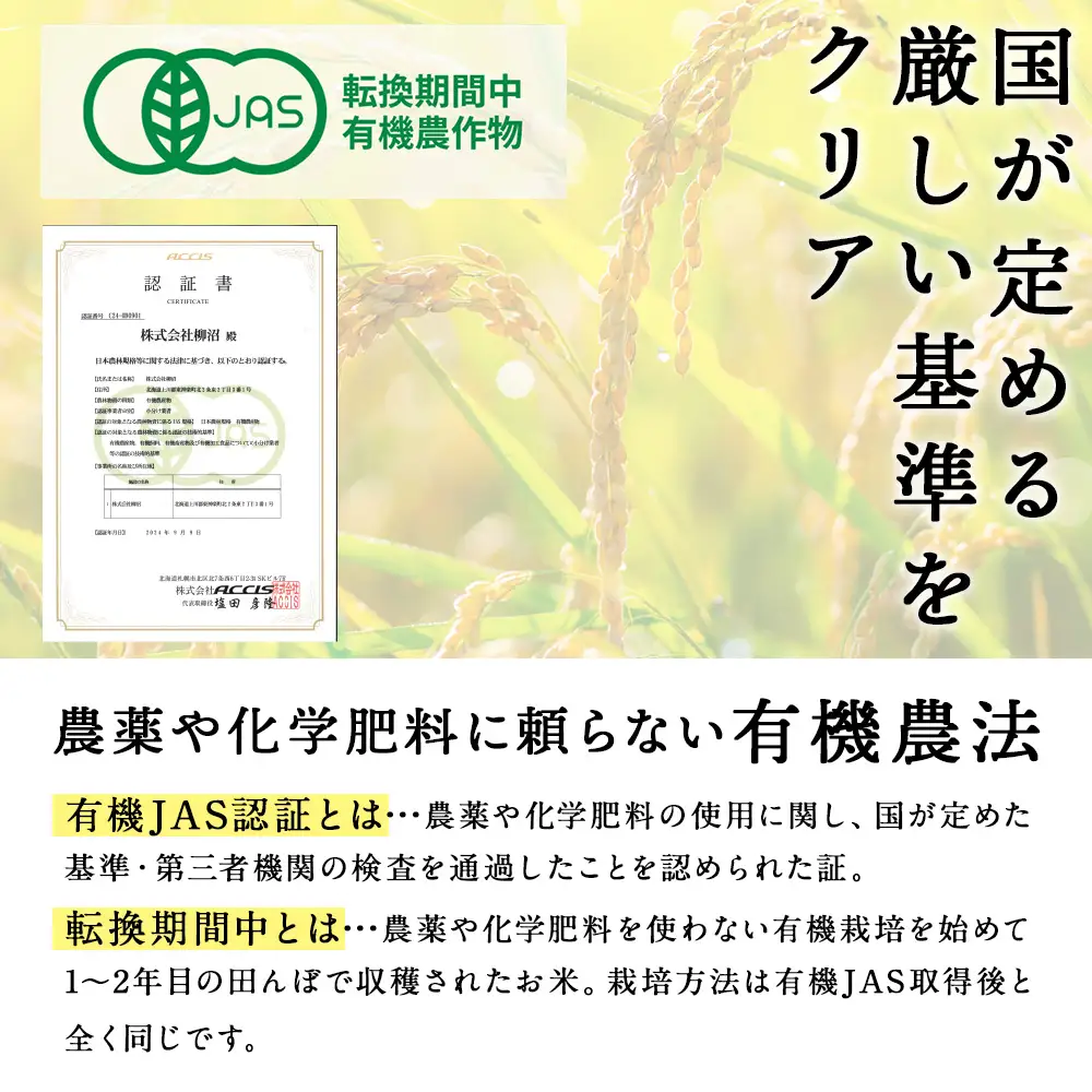 【令和7年産】有機JAS認証米ゆめぴりか（転換期間中）20kg（5kg×4）