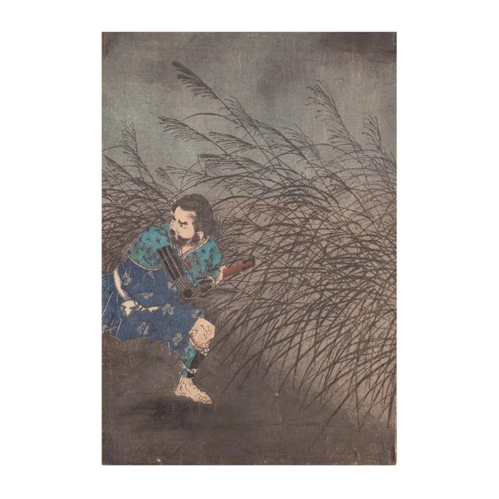 オリジナル【レプリカ浮世絵（3枚絵）月岡芳年作「藤原保昌月下弄笛図」】／名古屋刀剣博物館