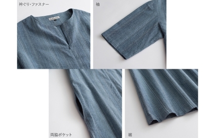 【日本製】 三河木綿 しじら織り ワンピース_L／ミント【G0540】