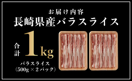 長崎県産 豚肉 バラスライス 計1kg (500g×2) 小分け 冷凍 豚肉 しゃぶしゃぶ すき焼き ぶたにく 国産豚 