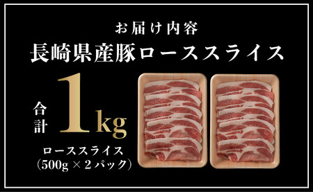 長崎県産 豚肉 ローススライス 計1kg (500g×2) 小分け 冷凍 豚肉 しゃぶしゃぶ すき焼き ぶたにく 国産豚 
