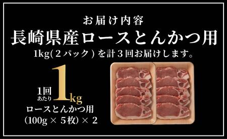 《定期便》長崎県産豚 ロースとんかつ用計1kg(100g×5枚×2) 【3回お届け】