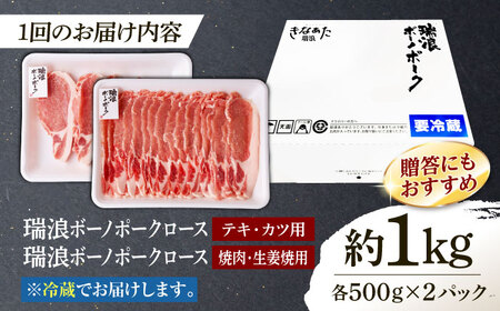 【3回定期便】 ※冷蔵配送/地域限定※ 岐阜県産 豚 瑞浪ボーノポーク ロース 1kg ステーキ 生姜焼き 焼肉 瑞浪市 / きなぁた瑞浪[AZCI065]