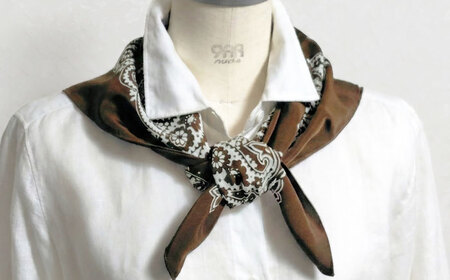 【洗える】 シルクスカーフ 小判 ブラウン/ペイズリー柄[AQDQ007] スカーフ