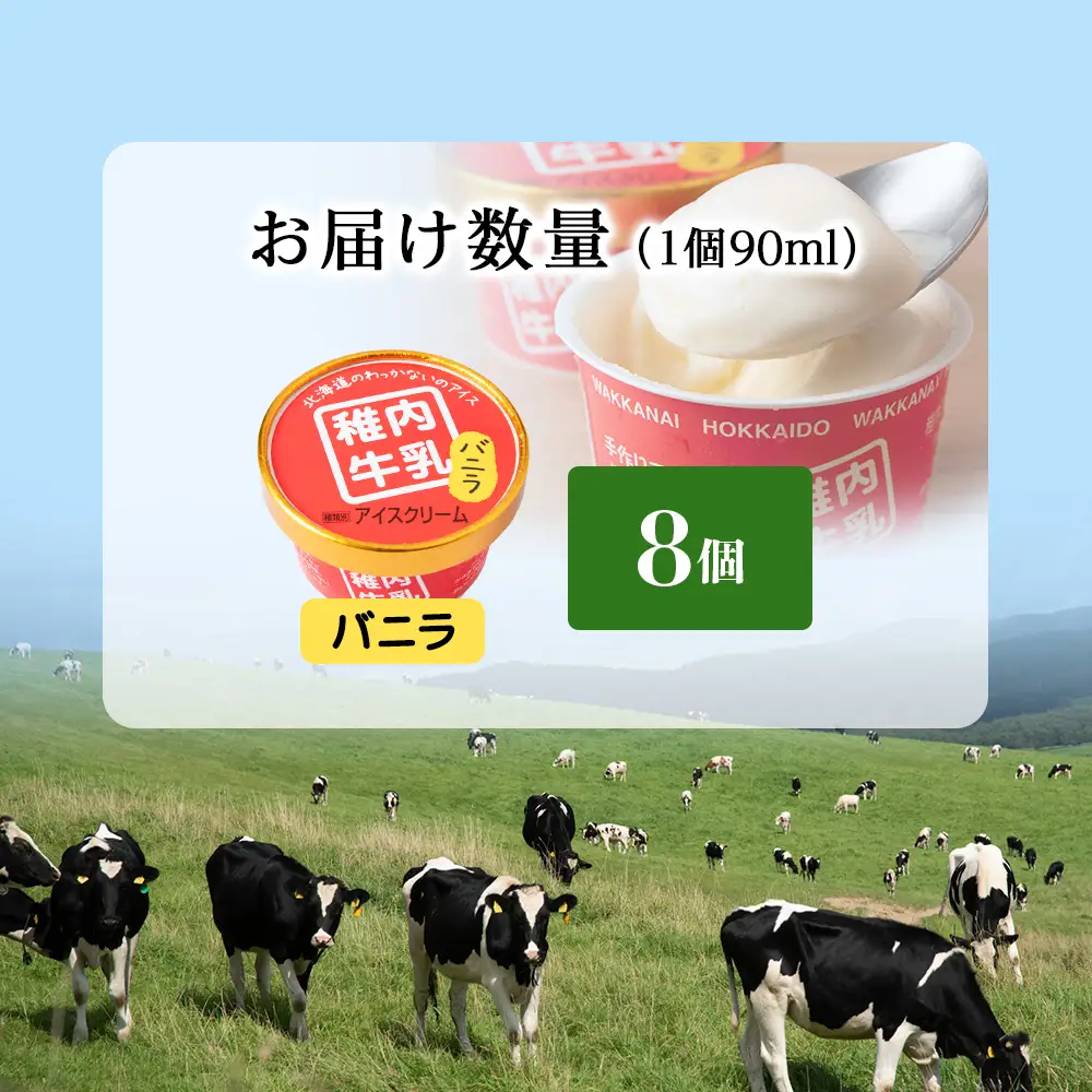 稚内牛乳 アイスクリーム バニラ　8個セット（各90ml）