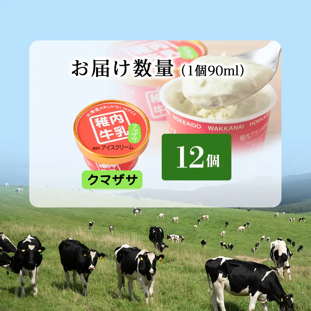 稚内牛乳 アイスクリーム クマザサ　12個セット（各90ml）