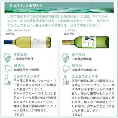 山梨ワイン 注目生産者の定番ワイン 6本セット【配送不可地域：離島】【1607486】