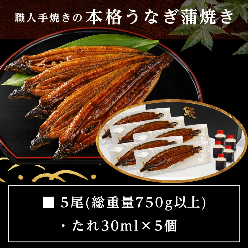 職人手焼きの本格うなぎ蒲焼き5尾≪みやこんじょ特急便≫〔32-33-003-5-Q〕_(都城市) うなぎ 蒲焼き 5尾 タレ 鰻 かば焼き
