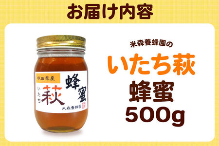 はちみつ いたち萩蜂蜜 国産 500g×1本 秋田県産100％ 秋田白神の天然蜂蜜 米森養蜂園 [はちみつ 天然 いたち萩蜂蜜 500g1本 蜂蜜 国産 ハチミツ ハニー 養蜂 白神山地 自然 まろやか]