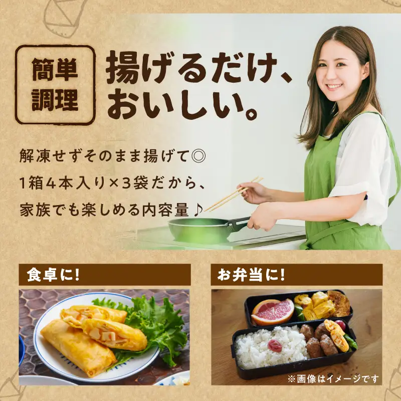 たけのこ春巻き12本セット 総菜 おかず お弁当 夕食 おつまみ 揚げるだけ 簡単 簡単調理 たけのこ 筍 小分け 使い切り 食べきり 福岡県 八女市 113-004