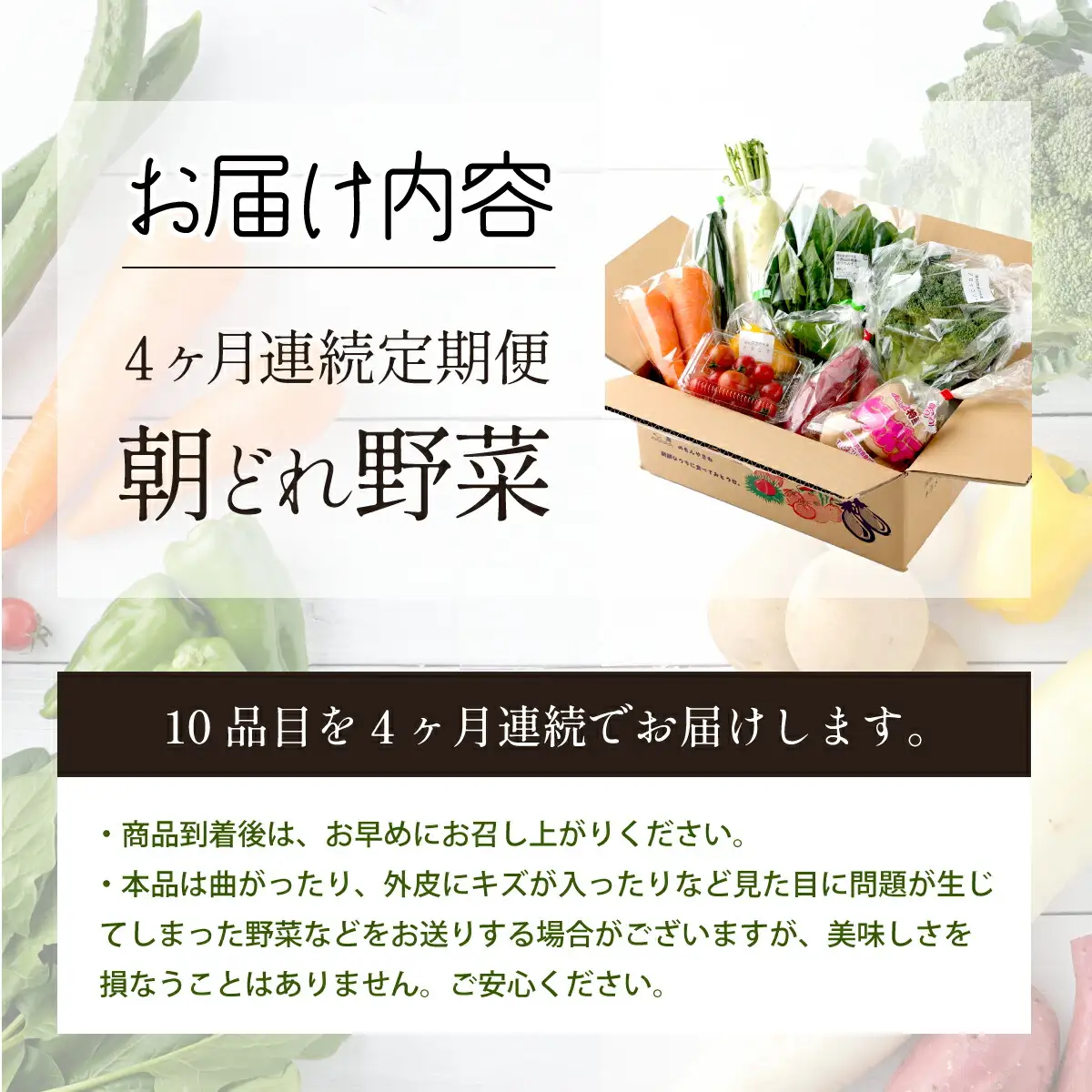 朝どれ野菜１０品目【４ヶ月連続定期便】～新型コロナ支援 野菜 定期便 詰め合わせ 頒布会