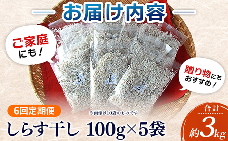 ＜漁師さん自慢のしらす干し 合計500g 6回定期便＞ 定期便 シラス 魚介類 さかな 海産物 海鮮 海の幸 小分け 国産 ご飯のお供 丼 晩酌 おかず 特産品 濱田水産 愛媛県 西予市 【冷凍】『お申込み月の翌月より配送を開始します』AHS0021