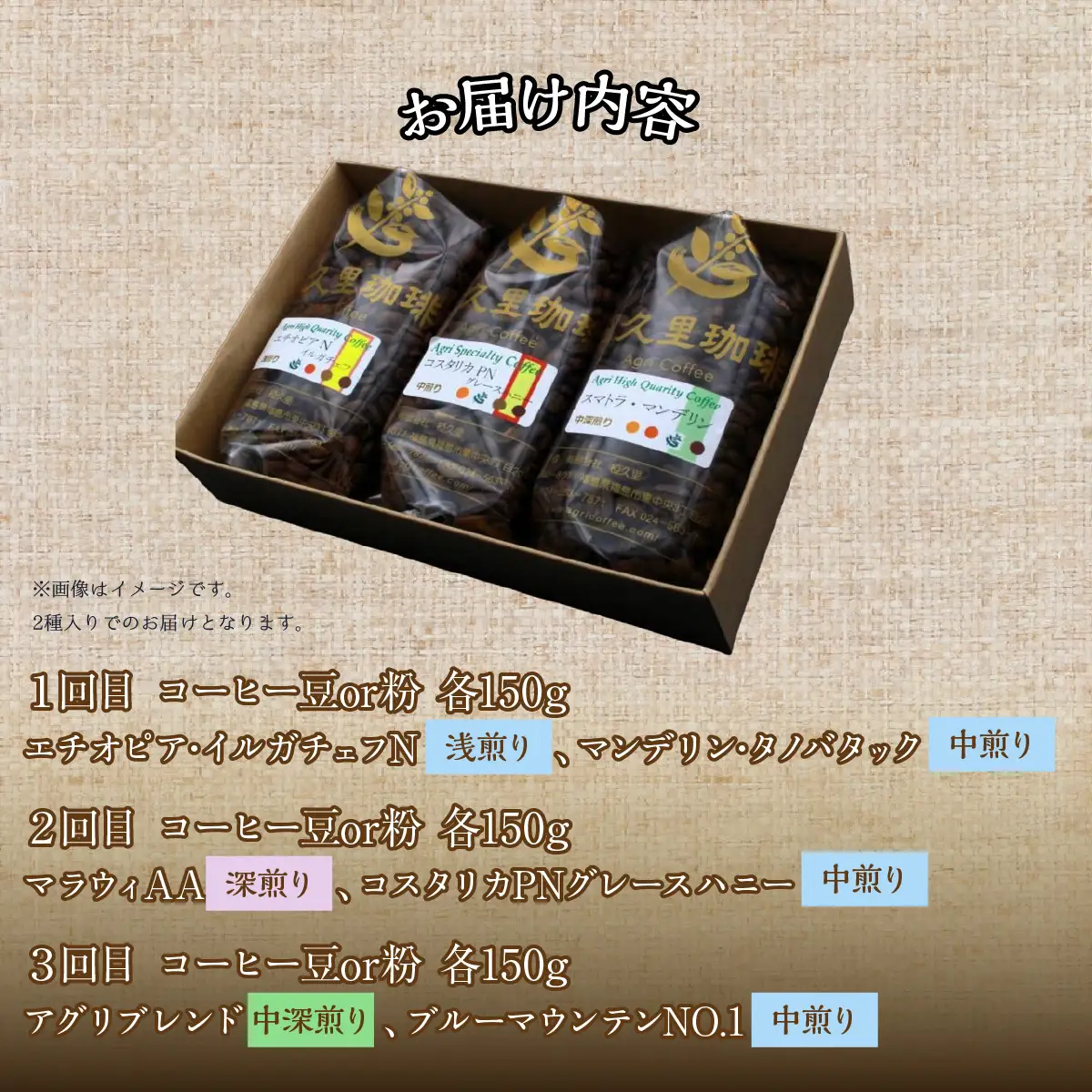 【3ヶ月定期便】-豆- 椏久里珈琲スペシャルティコーヒー ITTAD018【 ふるさと納税 人気 おすすめ 珈琲 コーヒー 豆 粉 カフェ セット 本格 復興 福島 飯舘村 】