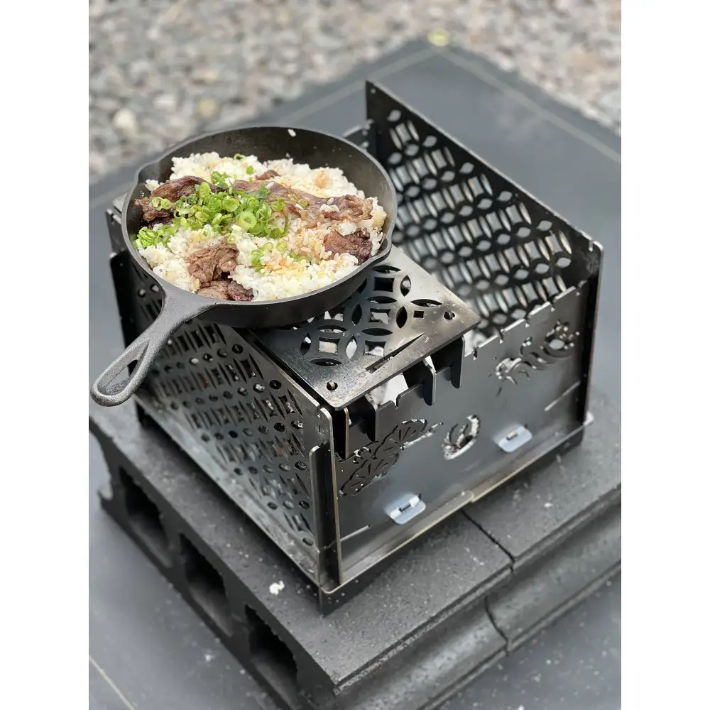 3WAY焚火BOX和柄スタンダードセット＋グリル鉄板S和柄4.5mm厚（オプション品）