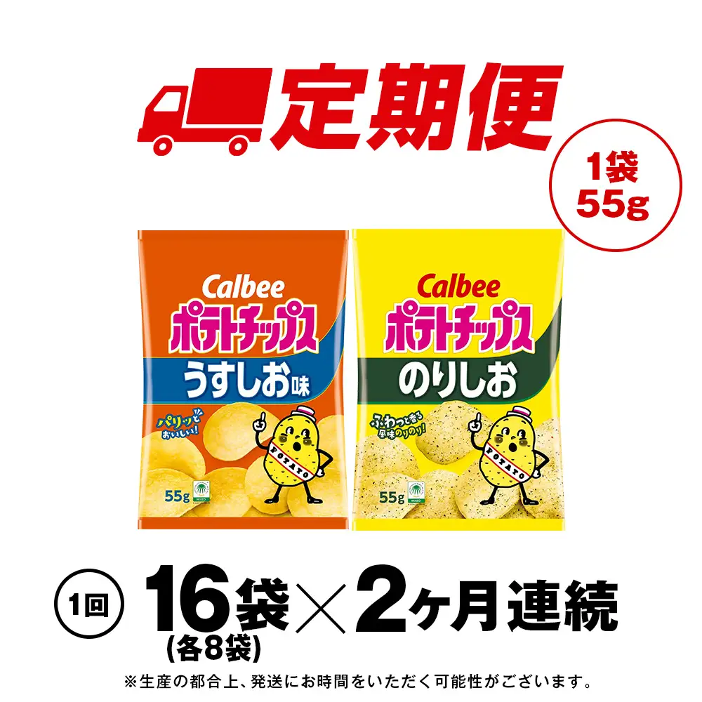 【定期便2カ月】カルビーポテトチップス 2種セット うすしお・のりしお 各8袋 《千歳工場製造》