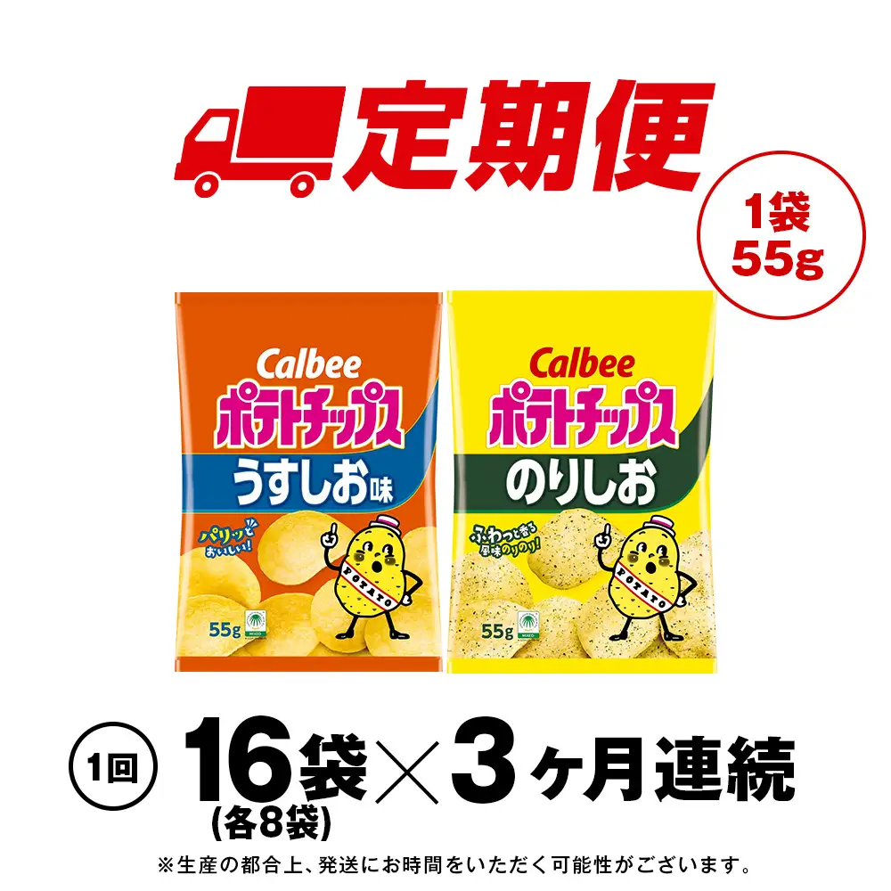 【定期便3カ月】カルビーポテトチップス 2種セット うすしお・のりしお 各8袋 《千歳工場製造》