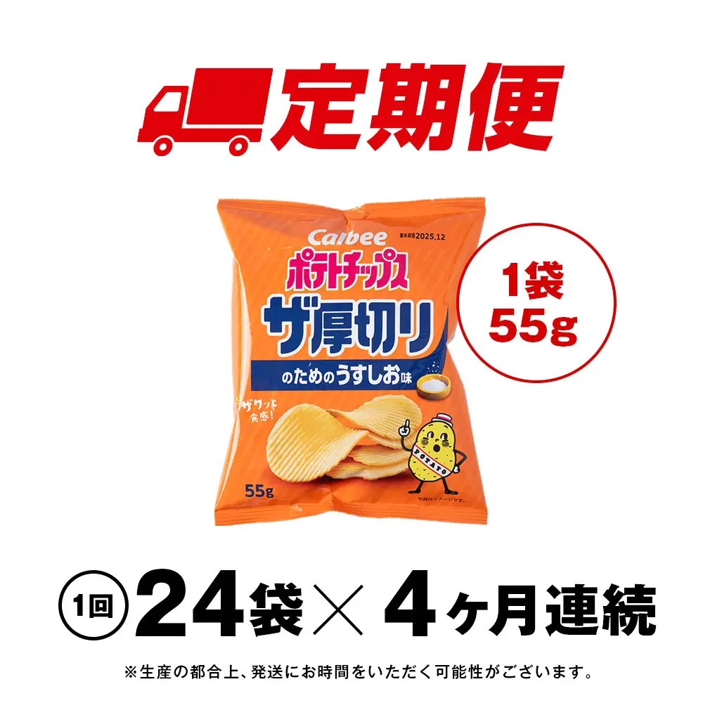 【定期便4カ月】ザ厚切りのための うすしお味 24袋 2箱 カルビー ポテトチップス 《千歳工場製造》