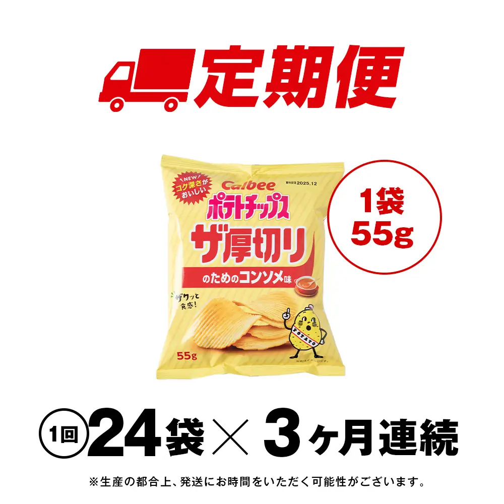 【定期便3カ月】ザ厚切りのための コンソメ味 24袋 2箱 カルビー ポテトチップス 《千歳工場製造》