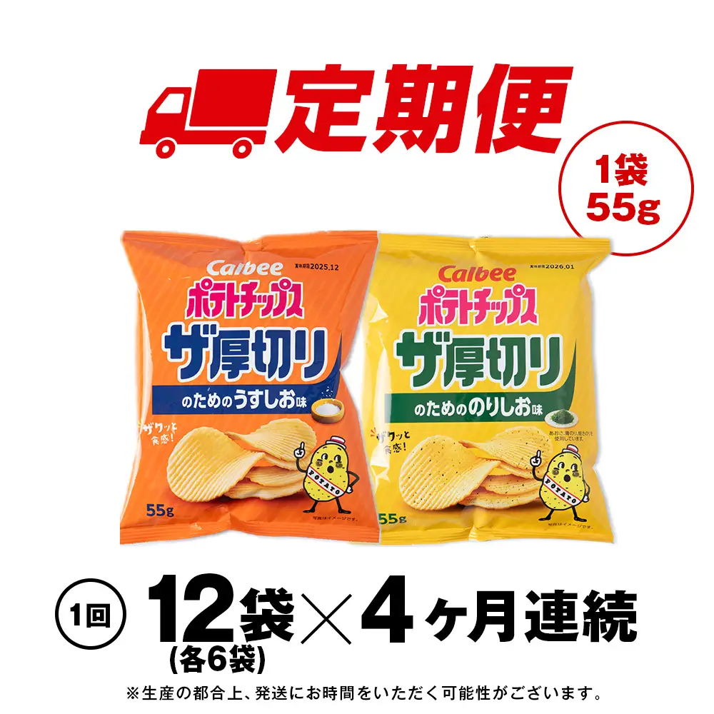 【定期便4カ月】ザ厚切りのための ２種セット うすしお・のりしお 各6袋 カルビー ポテトチップス 《千歳工場製造》