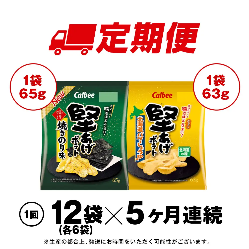 【定期便5カ月】堅あげポテト 2種セットC ＜焼きのり・バターしょうゆ＞ 各6袋  カルビー ポテトチップス 《千歳工場製造》