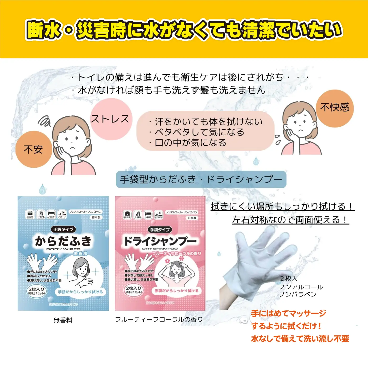 防災断水対策セット(緊急トイレ、シャンプー、からだふき）×10セット