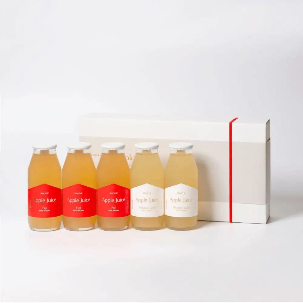 RINGO IE Apple Juice ギフトセット 180ml 5本 ( リンゴイエ りんご ジュース 山形県産 果汁 100% 無添加 ストレート 180ml ふじ ・ シナノゴールド 果汁 フルーツ 飲料 瓶ジュース アップル 数量限定 ) 飲み比べ りんごジュース リンゴジュース ギフト