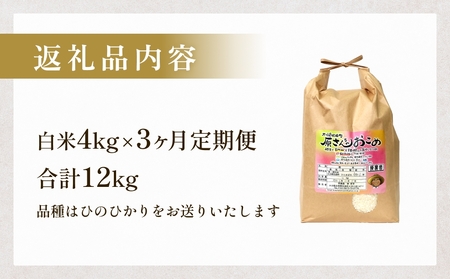 【令和8年産米先行受付】原さんちのお米 白米 ４kg ヒノヒカリ 3回定期便 米 お米  こめ コメ 定期 定期便 ご飯 ひのひかり 常温 大分県 大分 玖珠町 玖珠