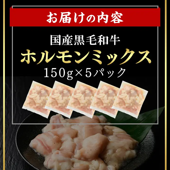 ＜14営業日以内発送！＞国産黒毛和牛ホルモンミックス 塩ダレ (計750g・150g×5)   国産 牛肉  ホルモン【肉のちょーさん】A1058