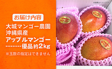 【先行受付】【2026年発送】大城マンゴー農園 マンゴー 優品 約2kg - 先行予約 アップルマンゴー 沖縄 産地直送 南国フルーツ 旬の味覚 贈り物 ギフト オススメ 沖縄県 八重瀬町