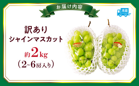 【2026年発送先行受付】訳ありシャインマスカット 約2kg　2～6房 | 訳あり シャインマスカット マスカット ぶどう ブドウ 葡萄 果物 フルーツ 期間限定 新鮮 くだもの 国産 ギフト お裾分け 旬 人気 種なし 皮ごと食べられる ジューシー 糖度が高い 先行受付 先行予約 季節限定 おすすめ 旬の果物 香川 香川県 三木町 |_mk006-101