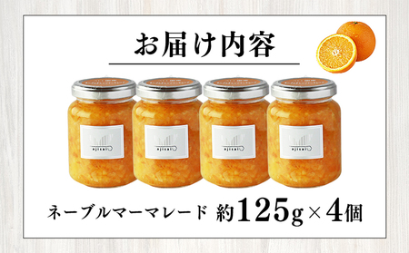 ＜ネーブルマーマレードジャム 125g×4個＞ ペクチン・添加物不使用 西予市産 国産 ネーブルオレンジ フルーツジャム ヨーグルト トッピング 朝食 株式会社味彩 愛媛県【常温】『1か月以内に順次出荷』 SAZ0006