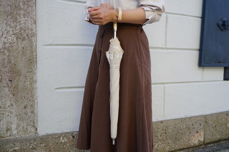 雪華模様の刺繍入り日傘（晴雨兼用・サイズ50ｃｍ・UV加工・麻50％綿50％）カラー：ベージュ _BL20