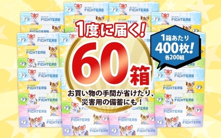 北海道日本ハムファイターズ ボックスティッシュ 200組 400枚 60箱