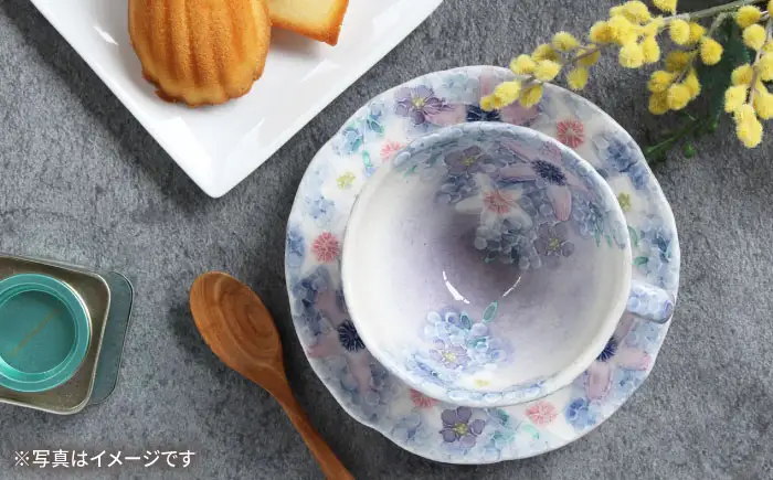 【瀬戸焼】「工房 ゆずりは」 彩紫小花 コーヒー碗皿 1客 【松本陶器株式会社】 / マグ 食器 コーヒーカップ ティーカップ / 瀬戸市[BBDX033]