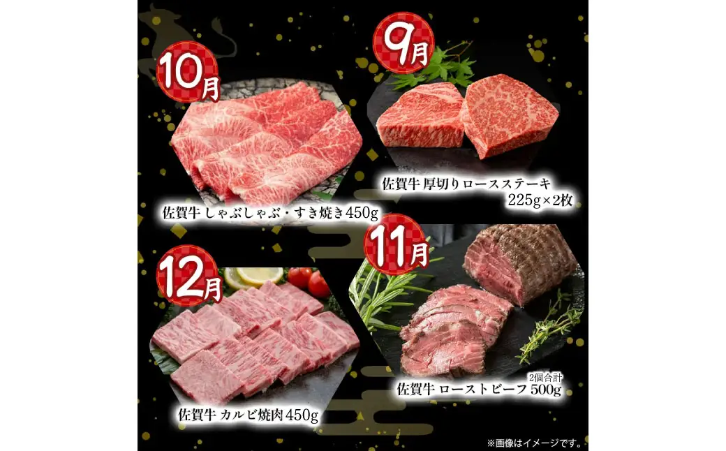 W1x1 佐賀牛 毎月贅沢便 12回コース 定期便 12ヶ月 しゃぶしゃぶ すき焼き ローストビーフ ロースステーキ カルビ焼肉 ハンバーグ モモステーキ ウデブロック ロース カルビ モモ ウデ ステーキ 焼肉 ブロック 国産牛 和牛 ブランド牛 牛肉 肉 高級 人気 おすすめ 佐賀県 太良町 
