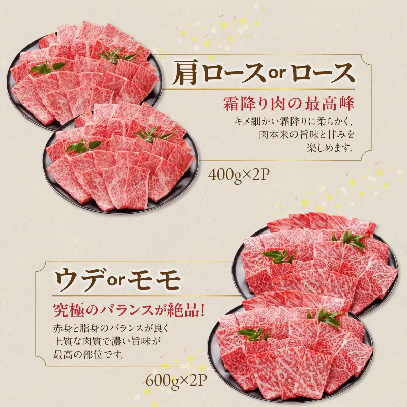 畜産農家応援! 宮崎牛焼肉2種2kgセット(霜降り800g 赤身1200g)≪みやこんじょ快速便≫〔AF-N2-002-2kg-S8A12-R〕