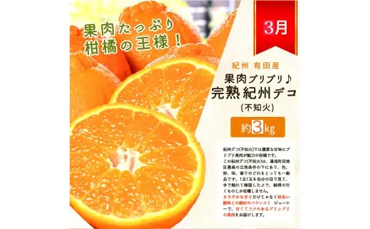【発送月固定定期便】紀州和歌山産旬のフルーツセット(いちご2P・ポンカン・紀州デコ約3kg)全3回 【tkb451】