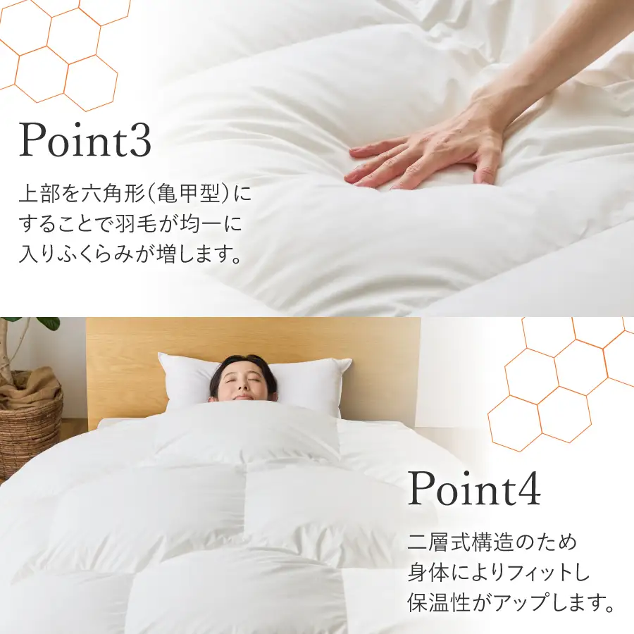 本掛けふとん 【甲州羽毛ふとん】限定品 亀甲二層式ポーランドホワイトマザーグースダウン95％（ダブル）ホワイト 掛け布団