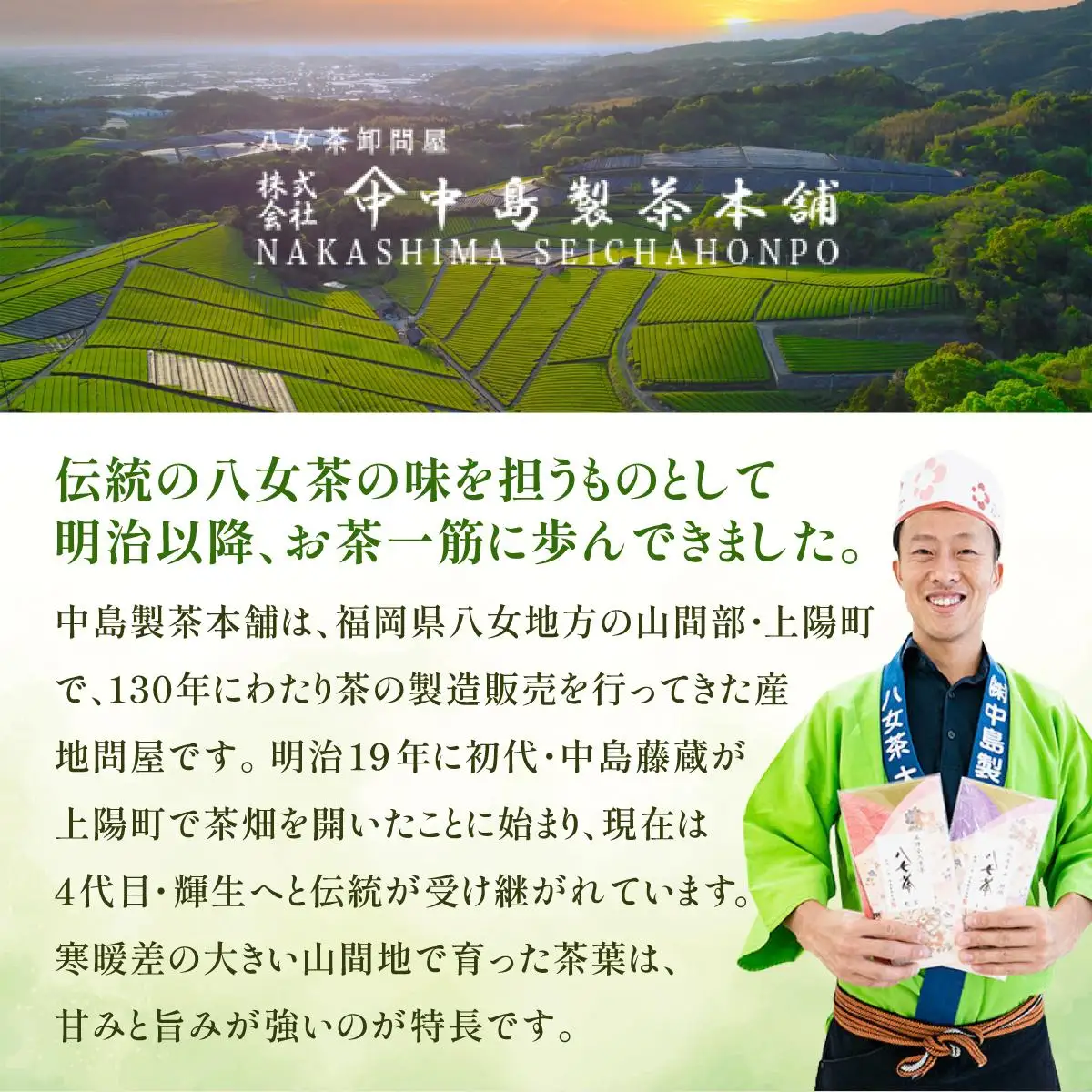 産地直送！八女茶 中島製茶本舗 八女茶 深蒸し 上煎茶 200g